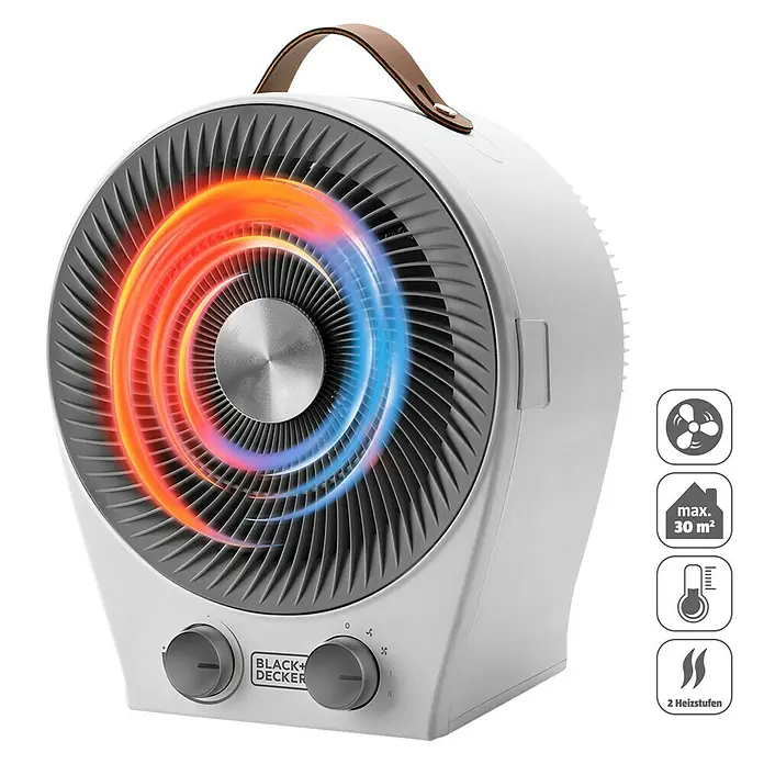 Black+Decker Heizlüfter BXFSH2000E - 1.000 W - 2.000 W, Weiß - Heizlüfter von Black+Decker in Weiß mit Tragegriff. Ideal für Räume bis 30 m², mit zwei Heizstufen für wohlige Wärme.
