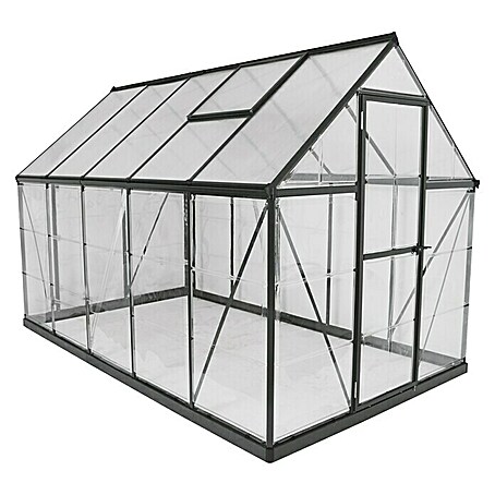 Palram – Canopia Gewächshaus Hybrid (Außenmaß inkl. Dachüberstand (B x T): 185 x 306 cm, 0,7 mm, Anthrazit)
