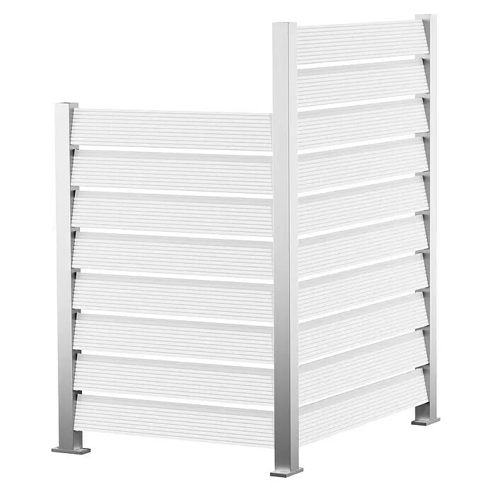 Recal Zaunpfosten Mossle - Höhe: 168 cm, Endpfosten rechts, Natur eloxiert, Aluminium - Zwei silberne Metallpfosten mit horizontalen Befestigungspunkten für Regale oder Geländer.