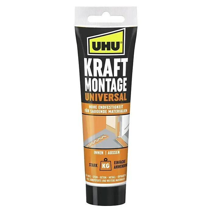UHU Kraft Montagekleber Universal - 200 g, Tube, 1 Stk. - Eine Tube UHU Kraft Montage Universal Klebstoff, ideal für die Montage verschiedener Materialien im Innen- und Außenbereich.