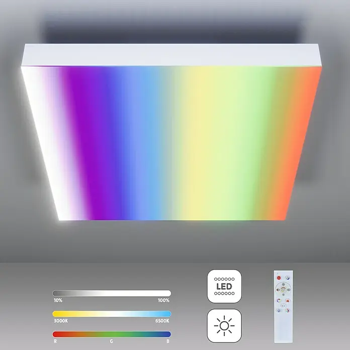 Paulmann LED-Panel Velora Rainbow - 16 W, L x B x H: 29,5 x 29,5 x 6,4 cm, Weiß, RGBW - RGB-LED-Deckenleuchte mit Farbwechsel und Fernbedienung für eine stimmungsvolle Beleuchtung im Raum.