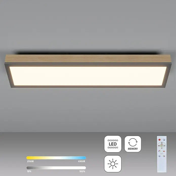 Globo Doro LED-Panel Holzoptik - 24 W, 80 x 20 cm, Holzoptik/Graphit, Mehrfarbig - Moderne LED-Deckenleuchte mit Holzrahmen und Fernbedienung zur Einstellung von Helligkeit und Farbtemperatur. Ideal für Wohn- und Schlafzimmer.