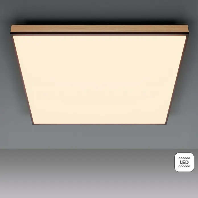 Globo Doro LED-Panel Holzoptik - 36 W, 59 x 59 cm, Holzoptik/Graphit, Warmweiß - Quadratische LED-Deckenleuchte mit Holzrahmen, die ein helles, warmes Licht verbreitet und eine moderne Atmosphäre schafft.