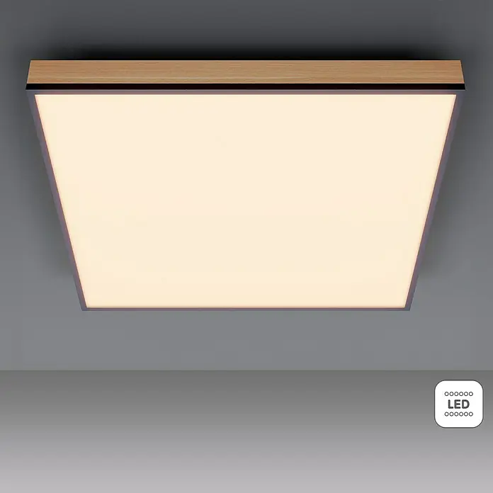 Globo Doro LED-Panel Holzoptik - 24 W, 45 x 45 cm, Holzoptik/Graphit, Warmweiß - LED-Deckenleuchte mit Holzrahmen für eine warme, gemütliche Atmosphäre im Raum. Die Leuchte bietet effiziente Beleuchtung.