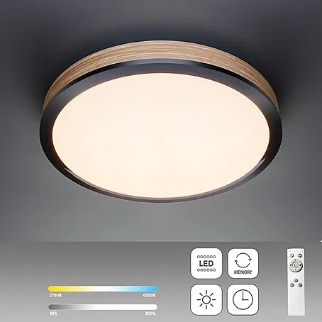 Globo Doro LED-Deckenleuchte rund Holzoptik