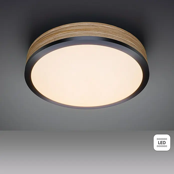 Globo Doro LED-Deckenleuchte rund Holzoptik - 12 W, Durchmesser: 30 cm, Graphit/Holzoptik, Warmweiß - Elegante LED-Deckenleuchte mit Holz- und Metallelementen. Modernes Design für stilvolle Innenräume und energiesparende Beleuchtung.