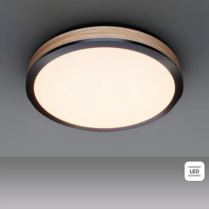 Globo Doro LED-Deckenleuchte rund Holzoptik - 24 W, Durchmesser: 45 cm, Graphit/Holzoptik, Warmweiß - Moderne LED Deckenleuchte mit Holzrahmen und schwarzem Rand, sorgt für eine angenehme Beleuchtung in jedem Raum.