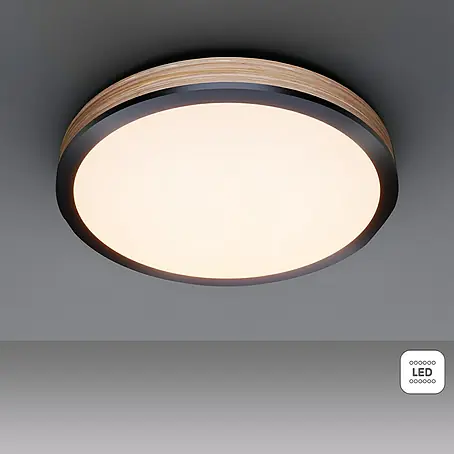 Globo Doro LED-Deckenleuchte rund Holzoptik