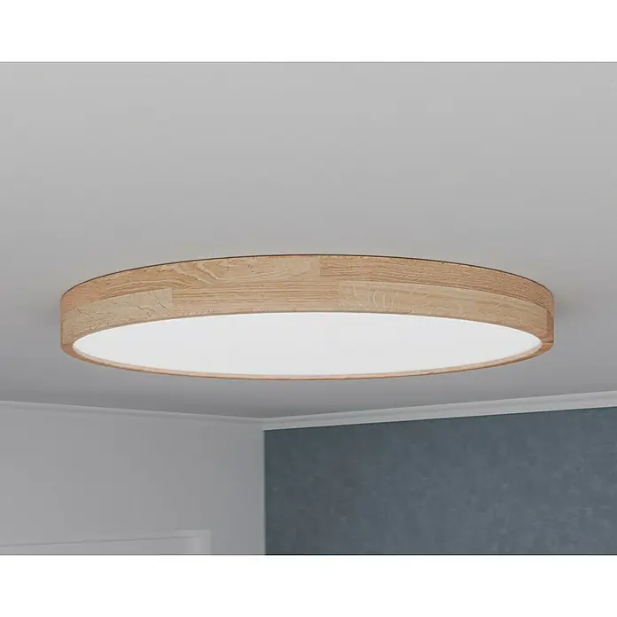 Globo LED-Deckenleuchte rund RAINER - 48 W, Ø x H: 60 x 10,5 cm, Holz, Mehrfarbig - Eine moderne Holzdeckenleuchte, die warmes Licht spendet und eine natürliche Ästhetik in den Raum bringt. Perfekt für ein gemütliches Ambiente.
