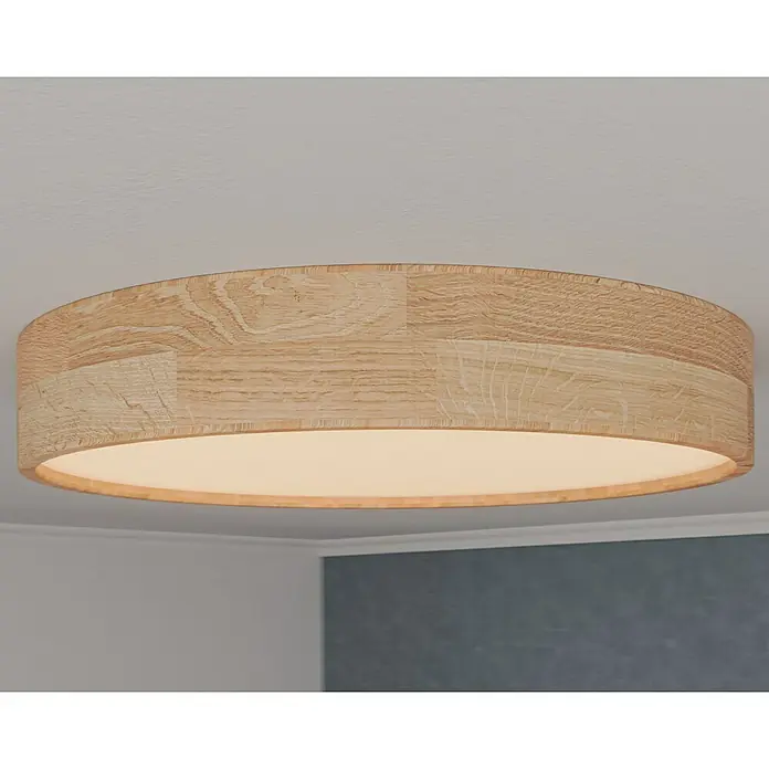 Globo LED-Deckenleuchte rund RAINER - 24 W, Ø x H: 40 x 10,5 cm, Holz, Mehrfarbig - Eine runde Holzdeckenleuchte mit warmweißem Licht, die eine gemütliche Atmosphäre schafft.