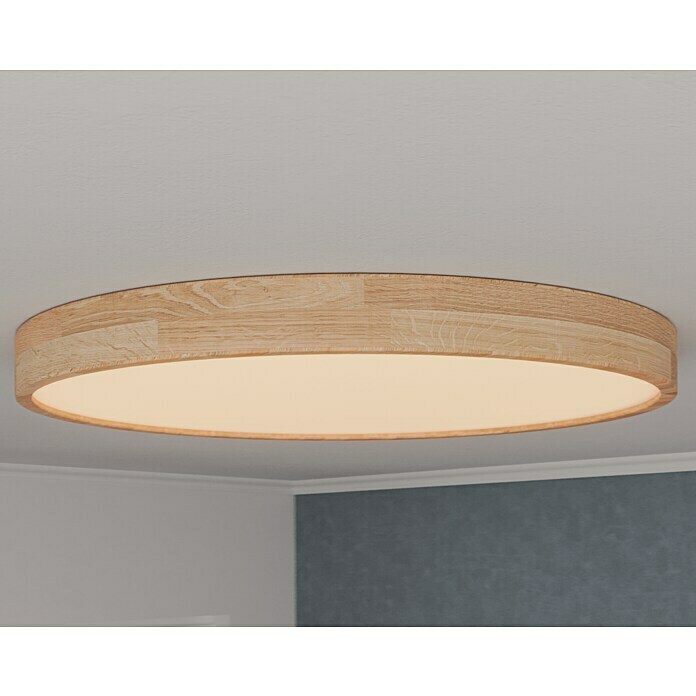 Globo LED-Deckenleuchte rund RAINER (48 W, Ø x H: 60 x 10,5 cm, Holz, Mehrfarbig) | BAUHAUS