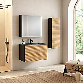 Mueble de lavabo Compact 3D (L x An x Al: 45 x 80 x 50 cm, Negro/Roble, Mate)