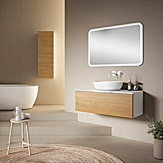 Mueble de lavabo Compact 3D mini (L x An x Al: 45 x 80 x 35 cm, Blanco/Roble, Mate)