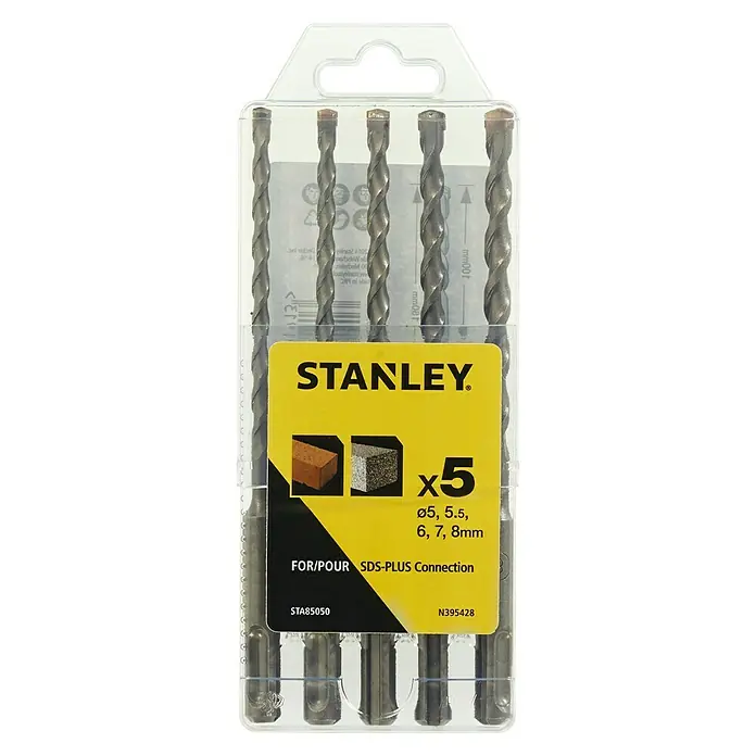 Stanley Broca para hormigón y mampostería STA85050-XJ - 5 pzs., Diámetro de la broca: 8 mm - Un paquete de brocas Stanley que contiene cinco brocas de diferentes tamaños, ideal para taladrar mampostería y hormigón.