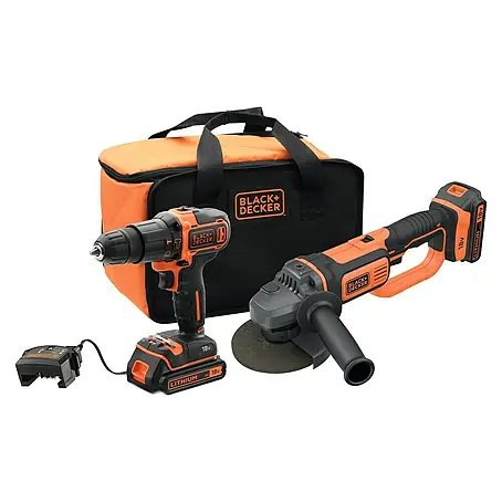 Black+Decker  Taladro atornillador percutor de batería + amoladora BCK24D2S-QW