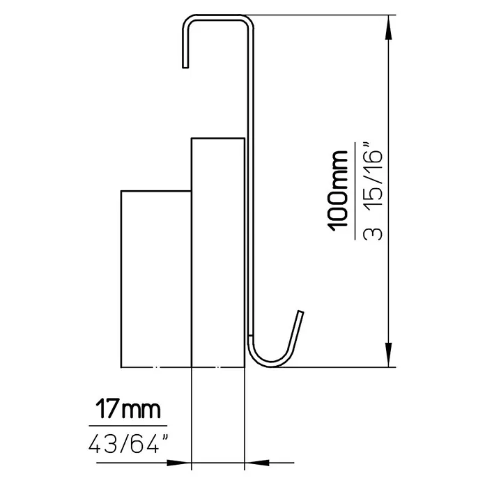Siro Türgarderobe - L x H: 255 x 100 mm, Vernickelt - Technische Zeichnung eines Küchenhängeschranks mit den Maßen 100mm Höhe und 17mm Tiefe.