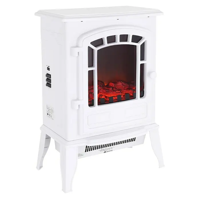 Voltomat HEATING Elektrischer Kamin - 2.000 W, Weiß, 24 x 39 x 56,5 cm - Ein weißer elektrischer Kaminofen mit simulierten Flammen. Heizung mit dekorativem Flammenbild für gemütliche Wärme in jedem Raum.