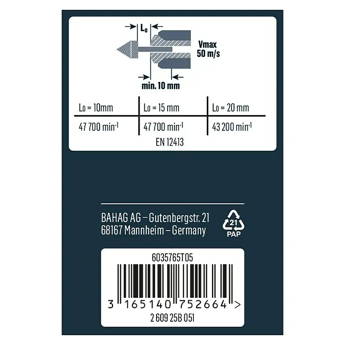 Craftomat Muela para esmerilar - Diámetro: 20 mm, Forma cónica - Información del producto: Datos técnicos con especificaciones de velocidad para herramientas de esmerilado y datos de contacto del fabricante BAHAG AG.
