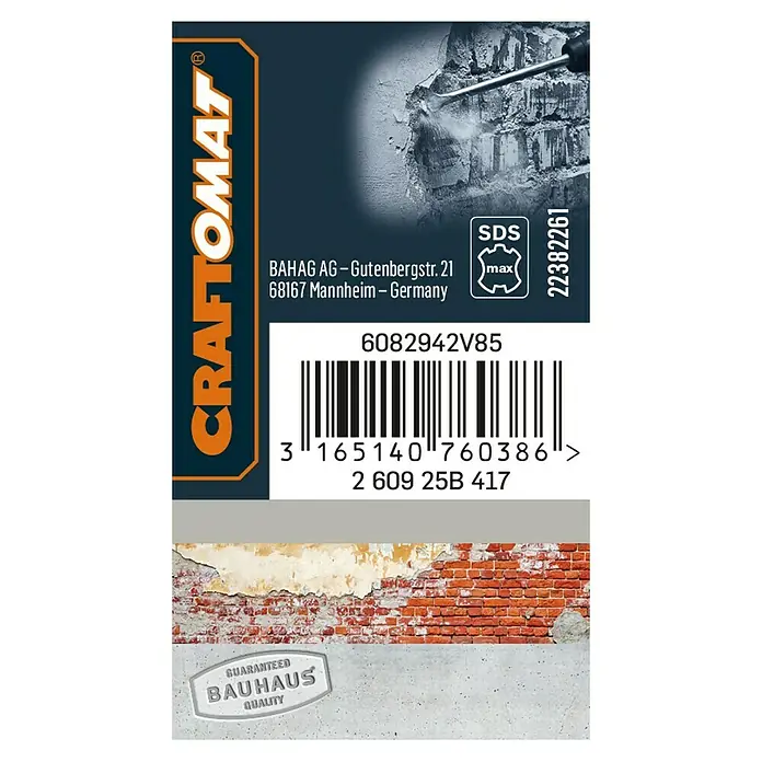 Craftomat Cincel para tallar - SDS Max, Ancho: 50 mm, 1 ud. - Embalaje del producto CRAFTOMAT® con código de barras, marca SDS max y garantía de calidad Bauhaus.