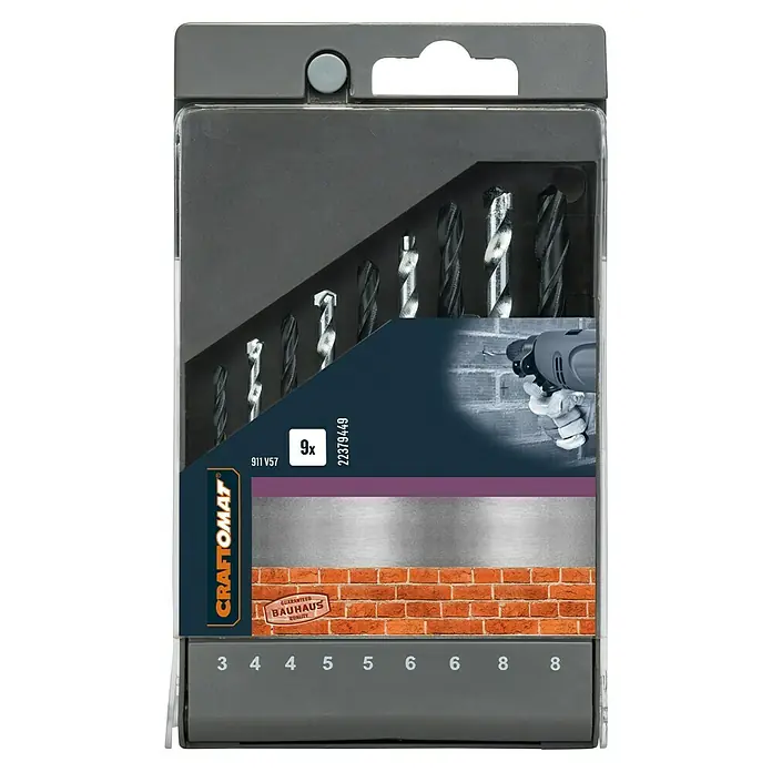 Craftomat Bohrer-Set - 9 Stk., Durchmesser Bohrer: 8 mm - Eine 9-teilige Steinbohrer-Set-Packung von CRAFTOMAT, geeignet für verschiedene Bohranwendungen mit Größen von 3 bis 8 mm.