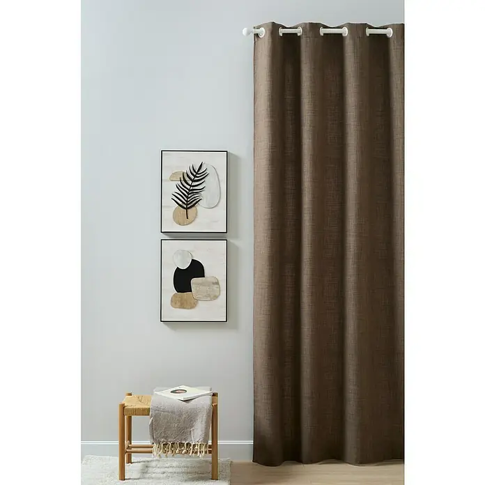 Cortina con ollaos Linoso - An x Al: 140 x 260 cm, Marrón - Imagen de una cortina marrón con sistema de ojales. Aporta un toque de elegancia natural y privacidad a cualquier estancia.