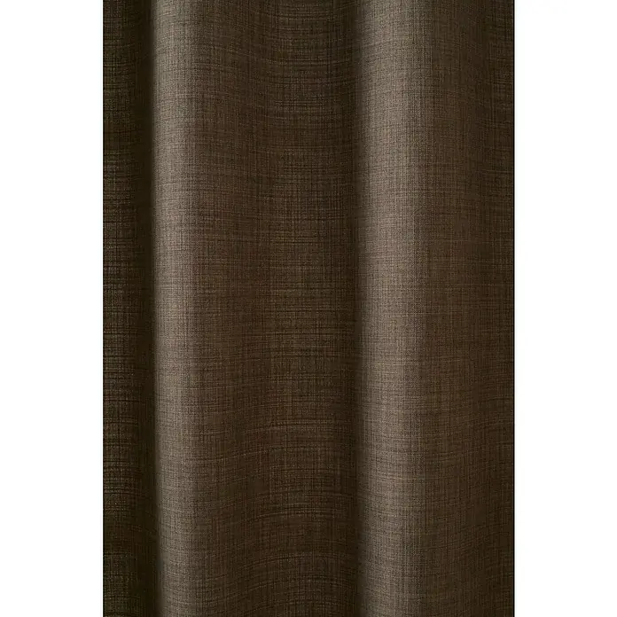 Cortina con ollaos Linoso - An x Al: 140 x 260 cm, Marrón - Primer plano de una cortina opaca marrón con una textura fina, que garantiza un ambiente acogedor en la habitación.