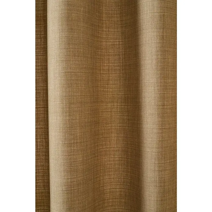 Cortina con ollaos Linoso - An x Al: 140 x 260 cm, Arena - Primer plano de una cortina beige con una textura sutil, destacando los pliegues suaves y la calidad de la tela.