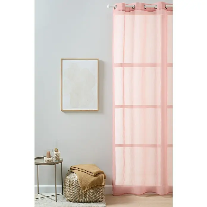 Visillo para ventana Saipan - An x Al: 140 x 250 cm, 100% poliéster, Rosa - Cortina rosa delicada con suspensión de ojales, que filtra suavemente la luz y crea un ambiente cálido. Ideal para áreas de estar y dormir.