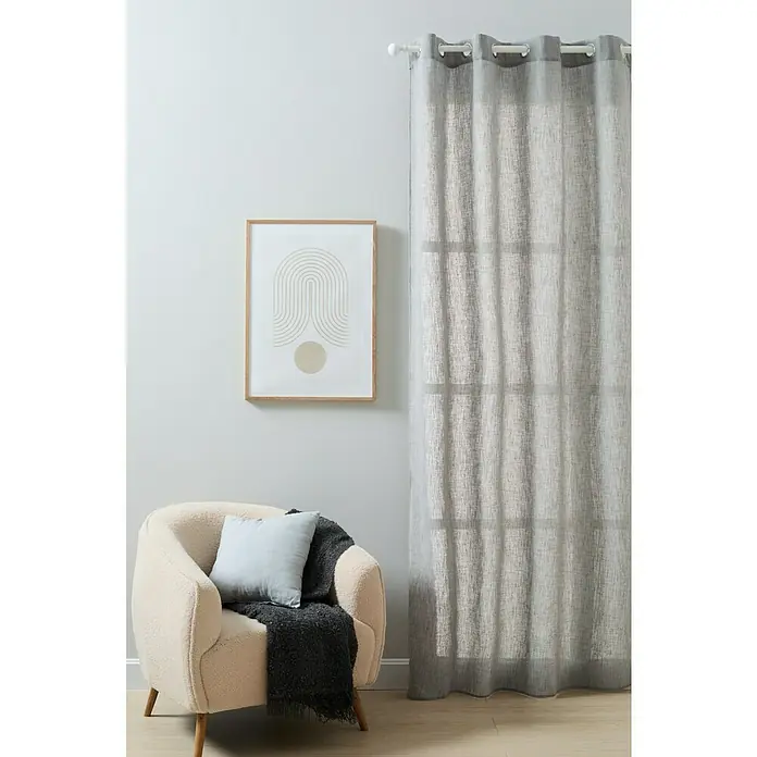 Cortina con ollaos Roxanne - An x Al: 140 x 260 cm, Gris, Poliéster - Cortina traslúcida con ojales que filtra suavemente la luz, creando un ambiente cálido y acogedor en la estancia.