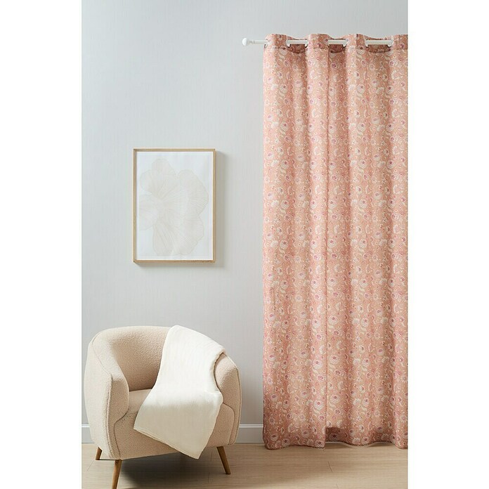 Cortina con ollaos Flor (An x Al: 140 x 260 cm, 50% algodón y 50% poliéster, Salmón) | BAUHAUS