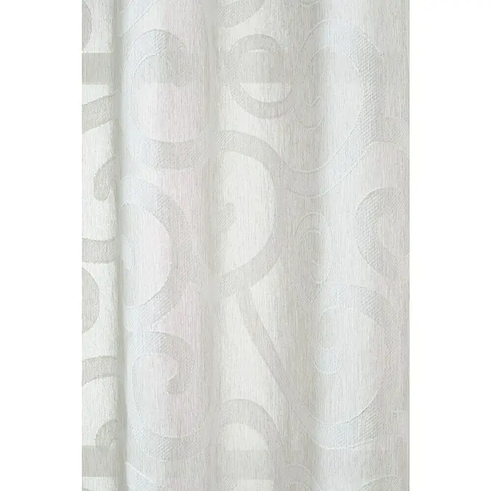 Visillo para ventana Coupe - An x Al: 140 x 260 cm, 100% poliéster, Gris - Primer plano de una cortina blanca con un delicado patrón en espiral, que añade un toque elegante y aireado a cualquier habitación.