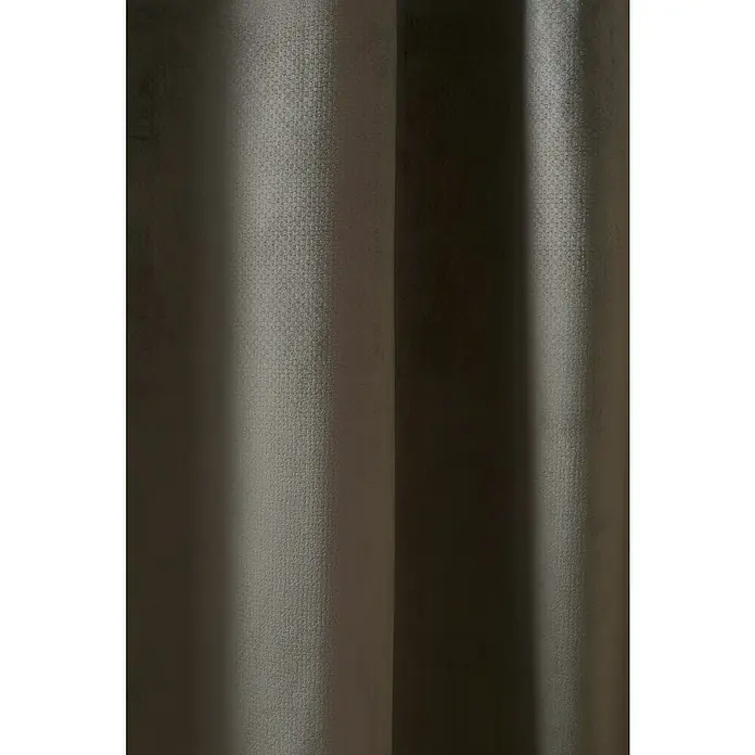 Cortina térmica Chamonix - An x Al: 135 x 250 cm, 100% poliéster, Taupé - Primer plano de una cortina opaca gris texturizada, ideal para dormitorios o salas de estar para el control de la luz.