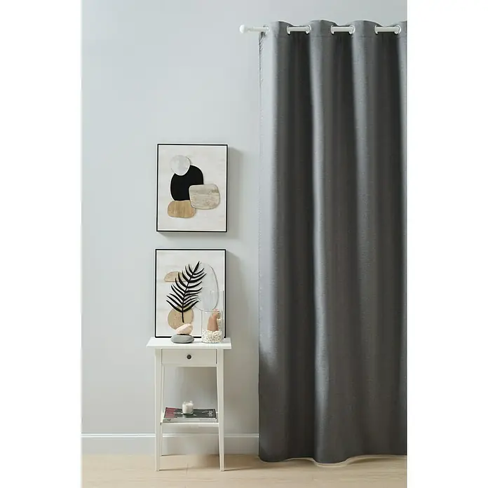 Cortina con ollaos Opaca - An x Al: 140 x 260 cm, Gris - Elegante cortina gris con colgador de ojales, perfecta para la sala de estar o el dormitorio, que proporciona una atenuación elegante y privacidad.