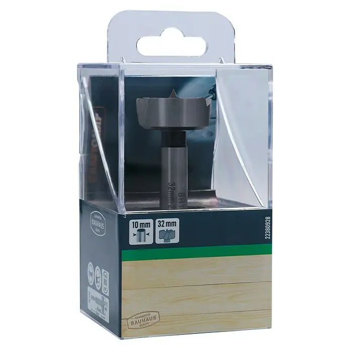 Craftomat Holzbohrer - 1 Stk., Durchmesser Bohrer: 32 mm - Ein 32-mm-Forstnerbohrer von BAUHAUS in einer durchsichtigen Verpackung, ideal zum präzisen Bohren von Löchern in Holz.