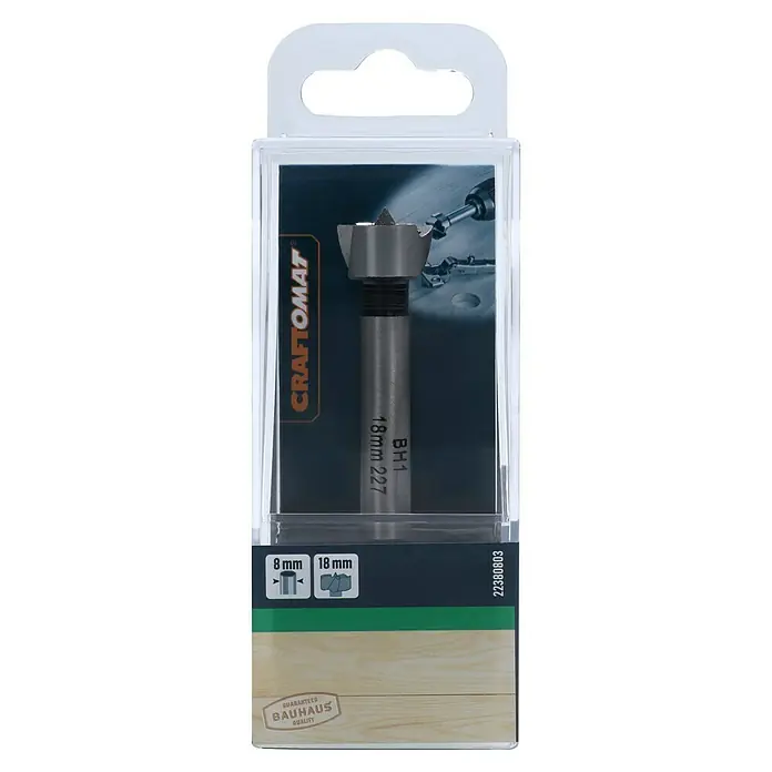 Craftomat Holzbohrer - 1 Stk., Durchmesser Bohrer: 18 mm - Ein Craftomat Forstnerbohrer, 18 mm, in durchsichtiger Verpackung. Ideal für präzise Bohrungen in Holz und Holzwerkstoffe.