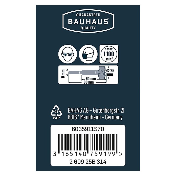 Craftomat Sveder za les  (1 kos, Premer vrtalnega svedra: 25 mm) | 2544 - Bohrer Holz | BCDA - Zubeh Bohrm/Bohrhämmer/Akkumasch | BCD - Maschinenzubehör | BC - Maschinenzubehör | B - Werkz/Masch/Maschzubeh/Auto | BAUHAUS