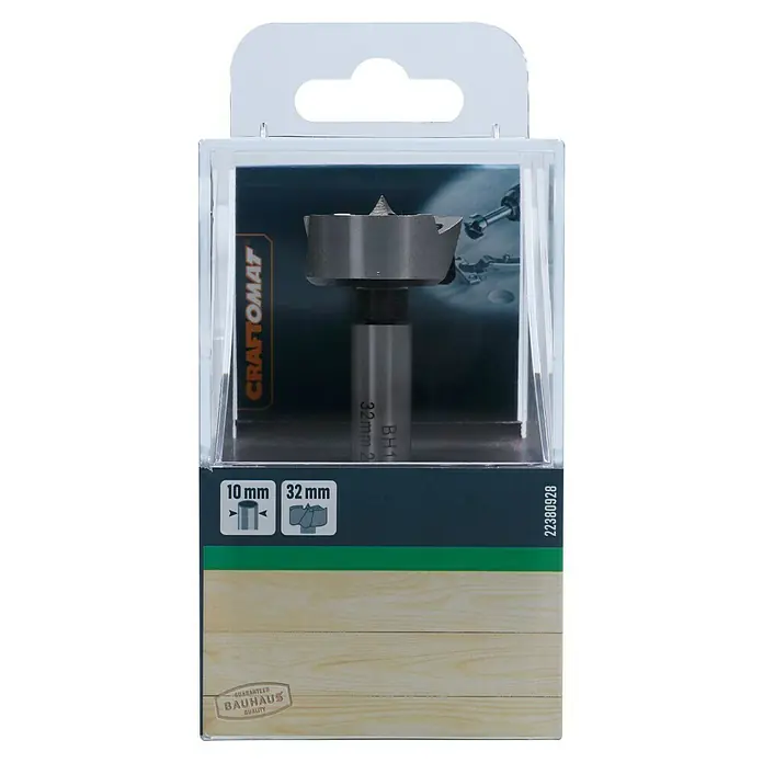 Craftomat Holzbohrer - 1 Stk., Durchmesser Bohrer: 32 mm - 32-mm-Forstnerbohrer von Craftomat, ideal zum präzisen Bohren in Holz. Verpackt mit Holzoptik und Bauhaus Qualitätsgarantie.