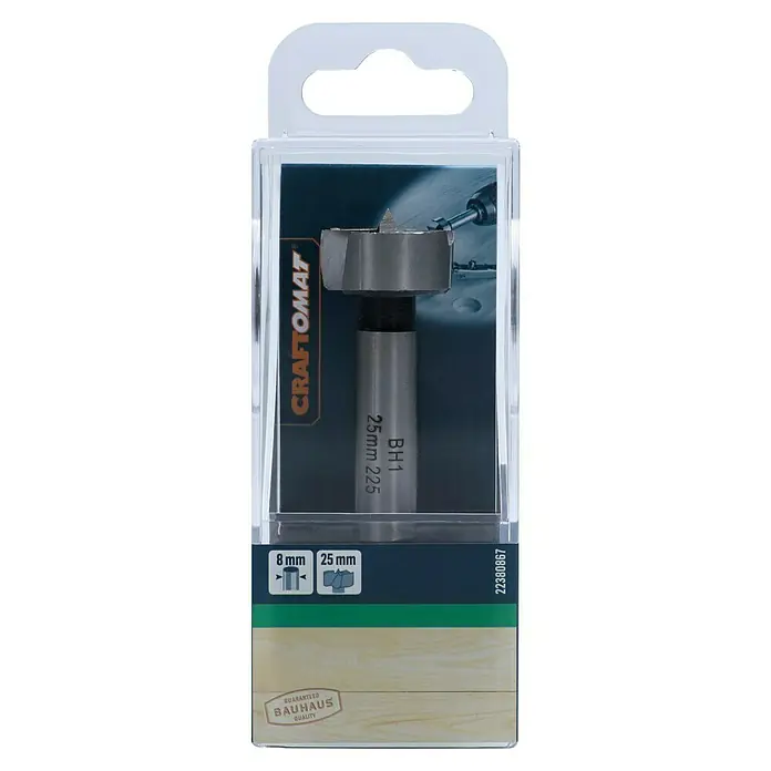 Craftomat Holzbohrer - 1 Stk., Durchmesser Bohrer: 25 mm - Packung Forstnerbohrer, Durchmesser 25 mm, geeignet für Holzbearbeitung und präzise Bohrungen.