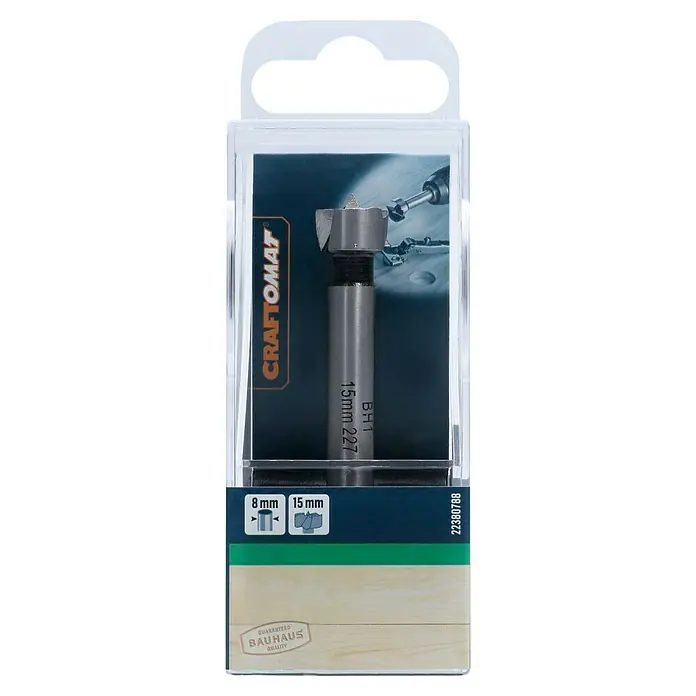 Craftomat Holzbohrer - 1 Stk., Durchmesser Bohrer: 15 mm - Das CRAFTOMAT Forstnerbohrer-Set mit 15mm Durchmesser für präzise Holzbearbeitung, ideal für saubere und ausrissfreie Bohrungen in verschiedenen Holzarten.