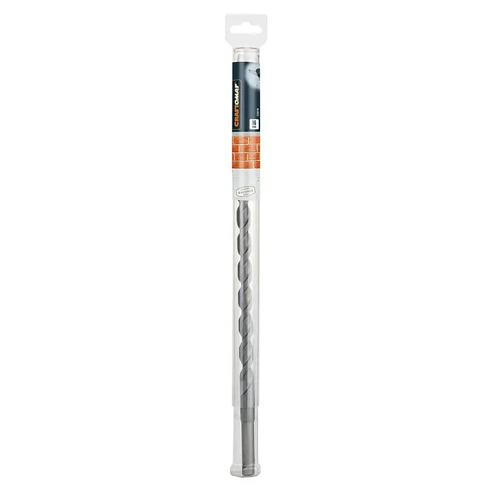 Craftomat Beton- & Steinbohrer - Durchmesser Bohrer: 16 mm, Länge: 400 mm - Nahaufnahme eines Craftomat 16mm Steinbohrers in einer transparenten Kunststoffverpackung, ideal für präzise Bohrarbeiten in Mauerwerk.