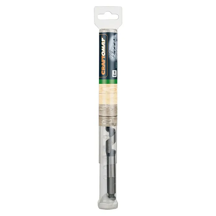 Craftomat Holzbohrer - 1 Stk., Durchmesser Bohrer: 16 mm, Arbeitslänge: 160 mm - Ein 16 mm Craftomat Holzbohrer in einer transparenten Verpackung, ideal für präzise Holzarbeiten und Heimwerkerprojekte.