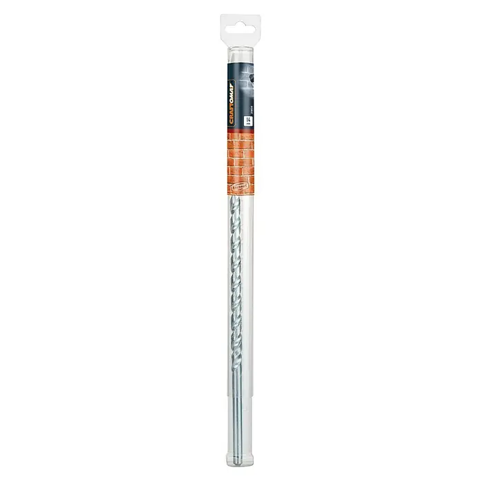 Craftomat Beton- & Steinbohrer - 1 Stk., Durchmesser Bohrer: 14 mm, Länge: 400 mm - Nahaufnahme eines 14mm Craftomat Steinbohrers in einer transparenten Verpackung, ideal für präzise Bohrungen in Mauerwerk.