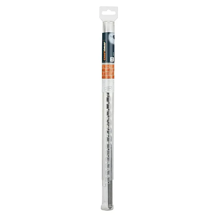 Craftomat Beton- & Steinbohrer - Durchmesser Bohrer: 12 mm, Länge: 400 mm - Ein Craftomat Steinbohrer in einer durchsichtigen Kunststoffverpackung, ideal für präzise Bohrungen in Mauerwerk.