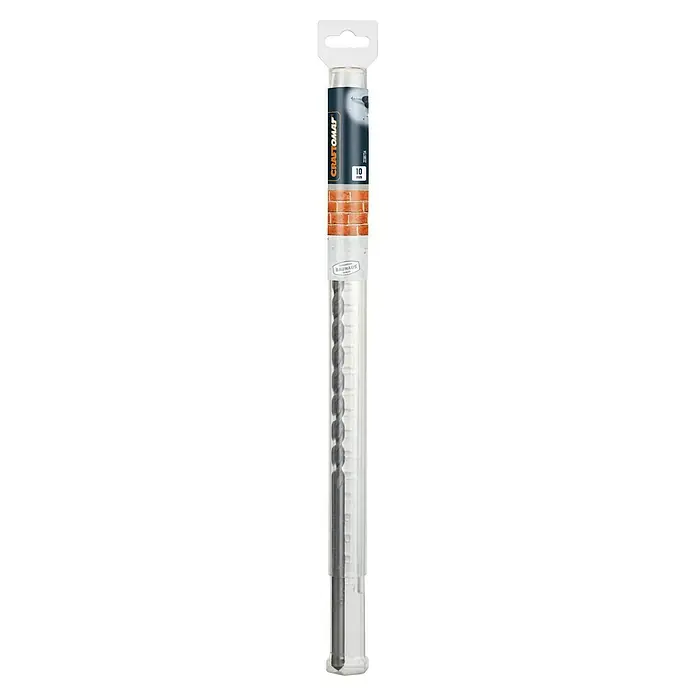 Craftomat Beton- & Steinbohrer - Durchmesser Bohrer: 10 mm, Länge: 400 mm - Ein Craftomat Steinbohrer mit 10 mm Durchmesser, verpackt in einer transparenten Kunststoffhülle zur einfachen Aufbewahrung und Präsentation.