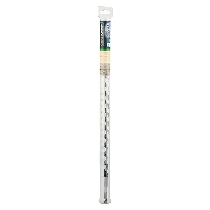 Craftomat Holzbohrer - 1 Stk., Durchmesser Bohrer: 10 mm, Arbeitslänge: 360 mm - Ein Forstnerbohrer der Marke Craftomat in einer transparenten Verpackung. Der Bohrer ist spiralförmig und für präzise Holzarbeiten konzipiert.