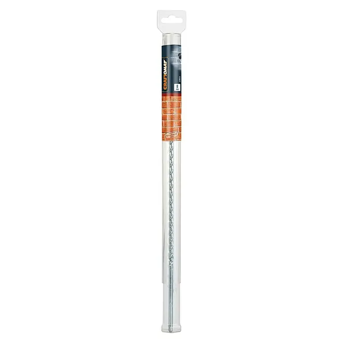 Craftomat Beton- & Steinbohrer - 1 Stk., Durchmesser Bohrer: 8 mm, Länge: 400 mm - Ein 8 mm Craftomat Steinbohrer, verpackt in einer transparenten Kunststoffhülle mit Aufhänger, ideal für präzise Bohrarbeiten in Stein und Mauerwerk.