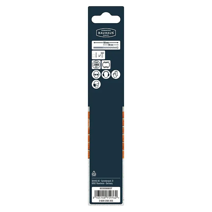 Craftomat Beton- & Steinbohrer - Durchmesser Bohrer: 10 mm, Arbeitslänge: 80 mm - Produktverpackung mit Informationen zu einer Bohrmaschine, inklusive Sicherheitsvorkehrungen und technischen Daten wie Bohrerlänge und maximaler Drehzahl.