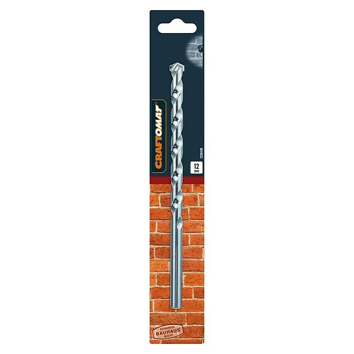 Craftomat Beton- & Steinbohrer - 1 Stk., Durchmesser Bohrer: 12 mm, Länge: 200 mm - Nahaufnahme eines Craftomat 12mm Steinbohrers, ideal für präzise Bohrarbeiten in Mauerwerk und Stein. Hohe Qualität für zuverlässige Ergebnisse.