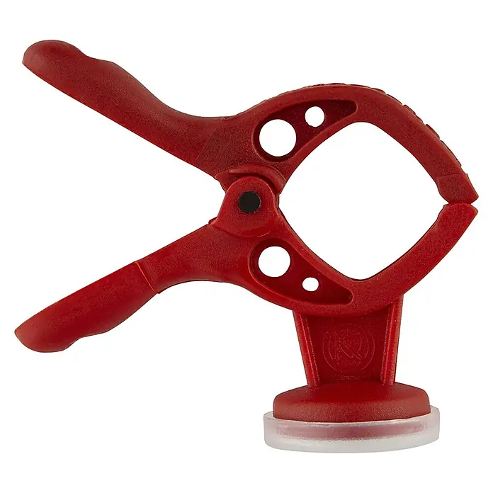 Wolfcraft Federzwinge Microfix XS - Spannweite: 15 mm, Ausladung: 15 mm - Rote Federklemme mit Basis für verschiedene Bastel- und Montagearbeiten, ideal für Hobby und Werkstatt.