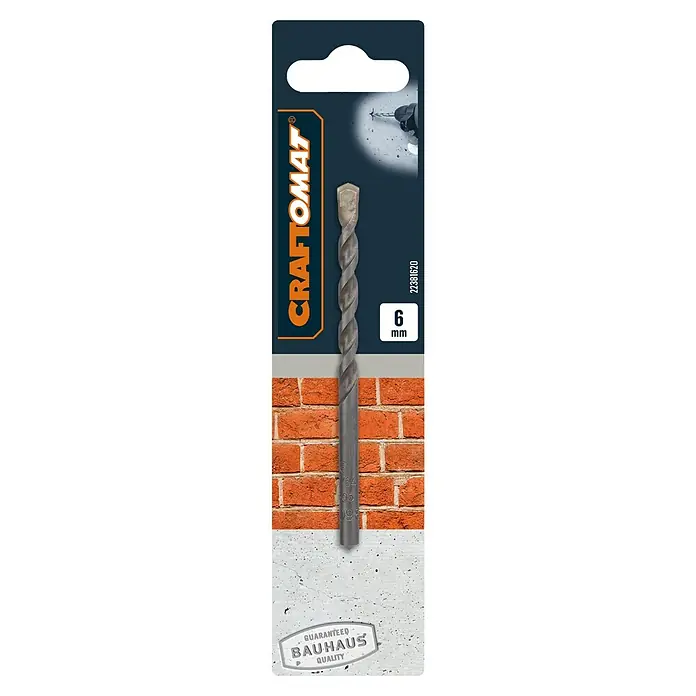 Craftomat Beton- & Steinbohrer - Durchmesser Bohrer: 6 mm, Arbeitslänge: 60 mm - Abbildung einer 6 mm Steinbohrers von Craftomat, ideal zum Bohren in Mauerwerk und Beton. Garantiert Bauhaus Qualität für präzise und zuverlässige Ergebnisse.
